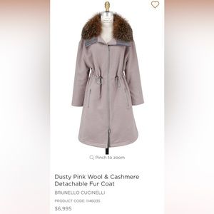 Brunello Cucinelli Dusty Pink Wool & Cashmere Detachable Fur Coat.